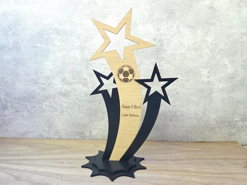 Personalised Sports Trophy – Custom Engraved Wooden Award with Logo or Message | Ideal for Team Gifts, Coaches, School Awards