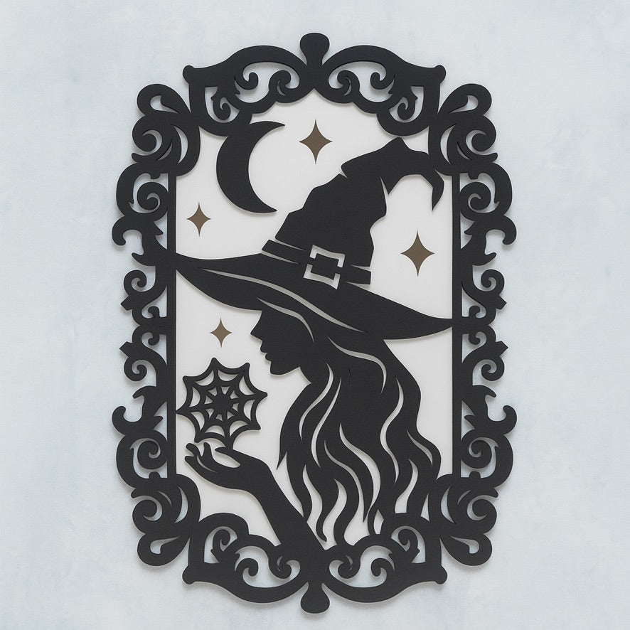 Witch Silhouette Wall Art – Gothic Halloween Decoration