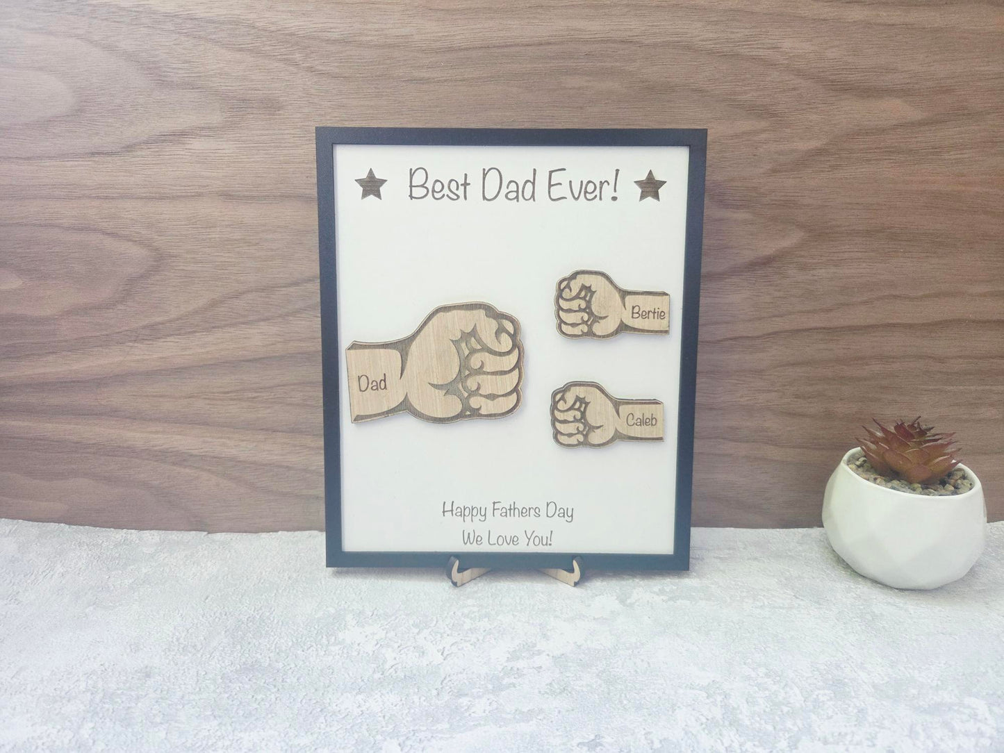 Personalised Fist Bump Wall Sign Gift | Custom Wooden Plaque for Dad, Grandad, Mum or Nanny