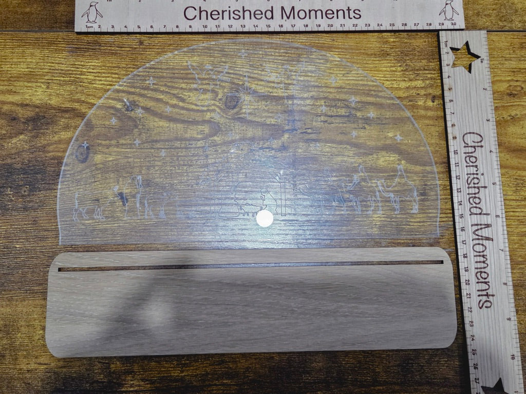 Nativity Scene Candle Holder – Clear Acrylic Christmas Ornament with Wooden Base | Festive Nativity Décor