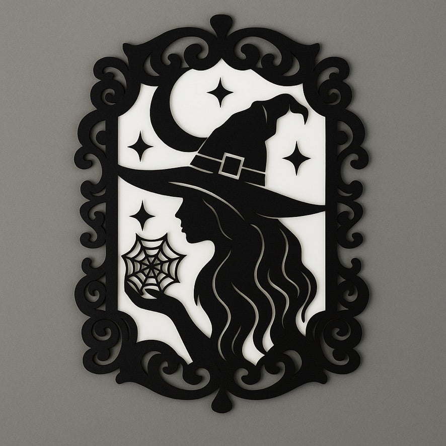 Witch Silhouette Wall Art – Gothic Halloween Decoration