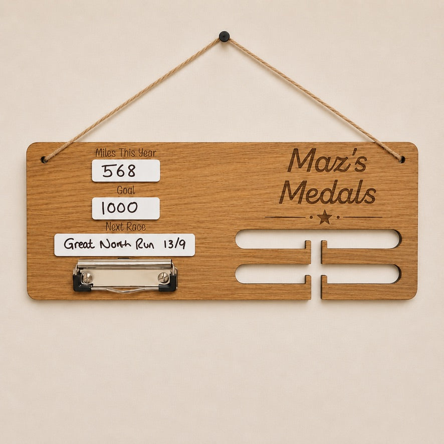 Personalised Running Medal Display, Race Bib Holder & Running Tracker, Medal Hanger, Runner Gift, Marathon Gift