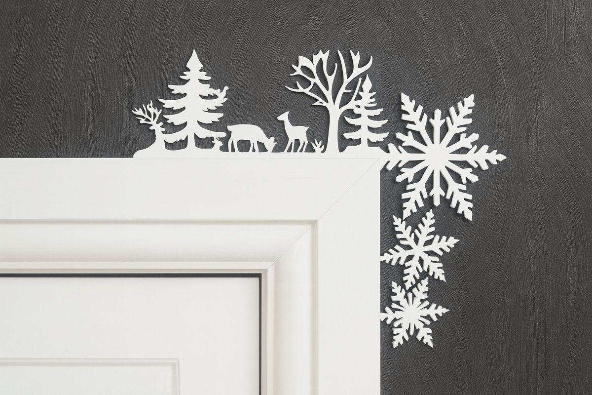 White acrylic reindeer door trim for Christmas décor
