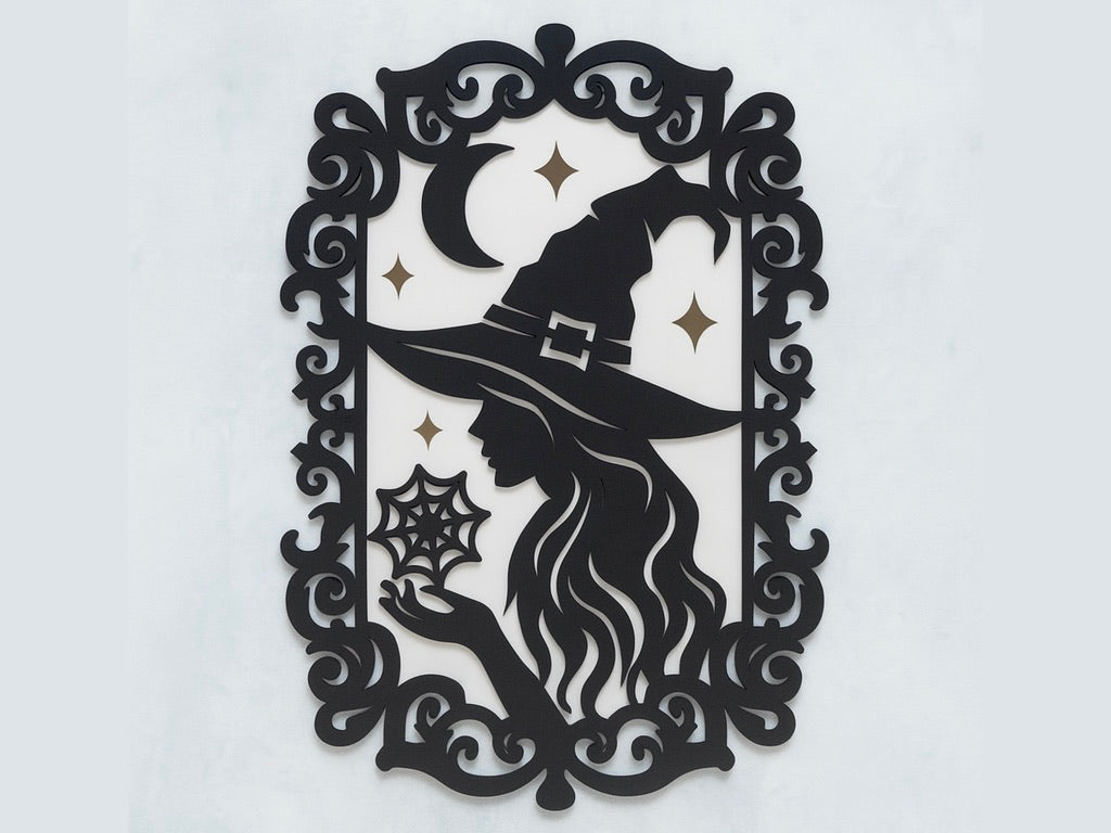 Witch Silhouette Wall Art – Gothic Halloween Decoration