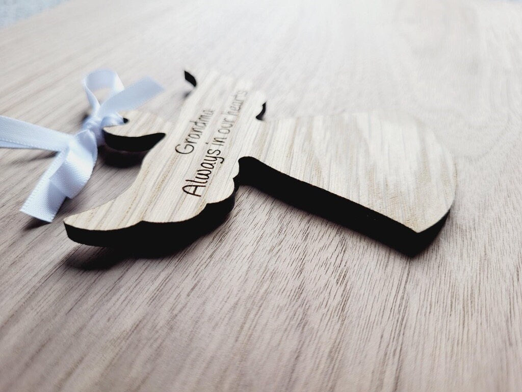 Personalised Wooden Angel Christmas Decoration – Hanging Oak Veneer or White MDF Ornament, Custom Message Memorial Bauble