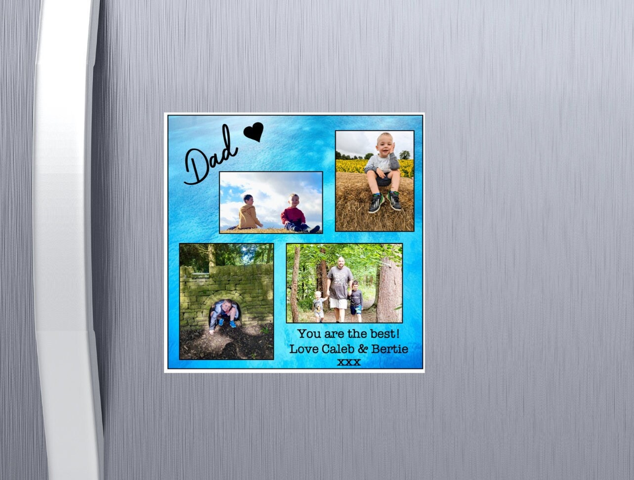 Personalised Dad Photo Magnet – Custom Keepsake Gift with 4 Photos & Messag