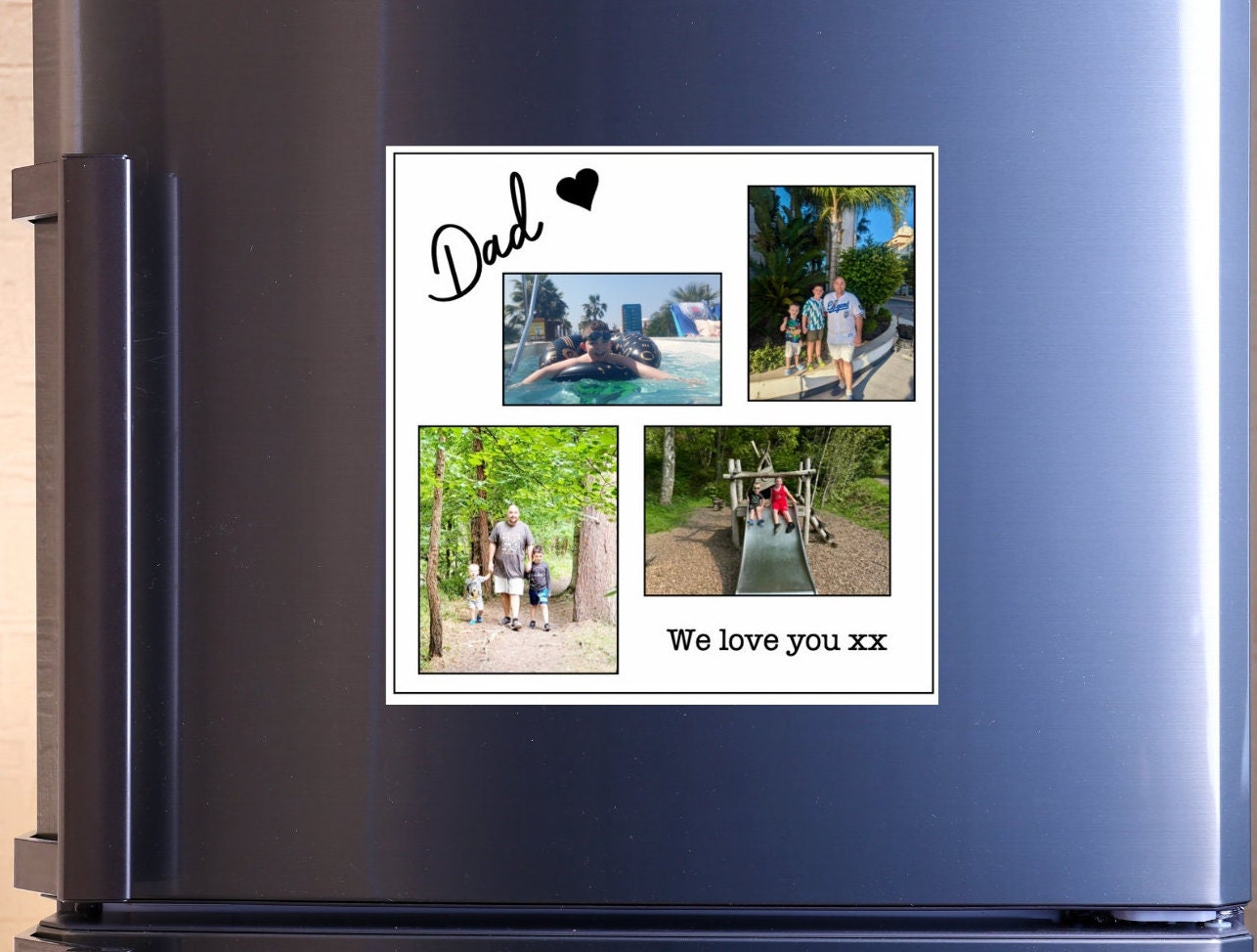 Personalised Dad Photo Magnet – Custom Keepsake Gift with 4 Photos & Messag