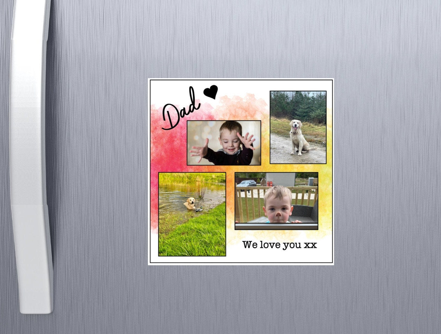 Personalised Dad Photo Magnet – Custom Keepsake Gift with 4 Photos & Messag