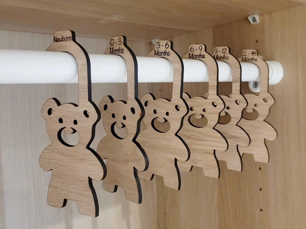 Personalised Baby Hangers, Bear Shape Wardrobe Dividers