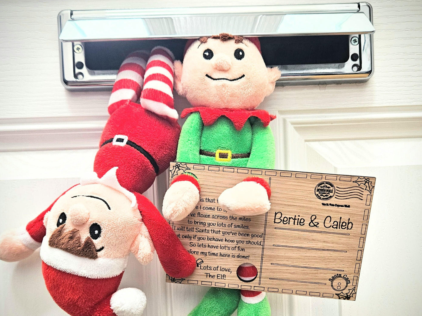 Personalised Elf Arrival Postcard – Custom Wooden Christmas Keepsake for Kids