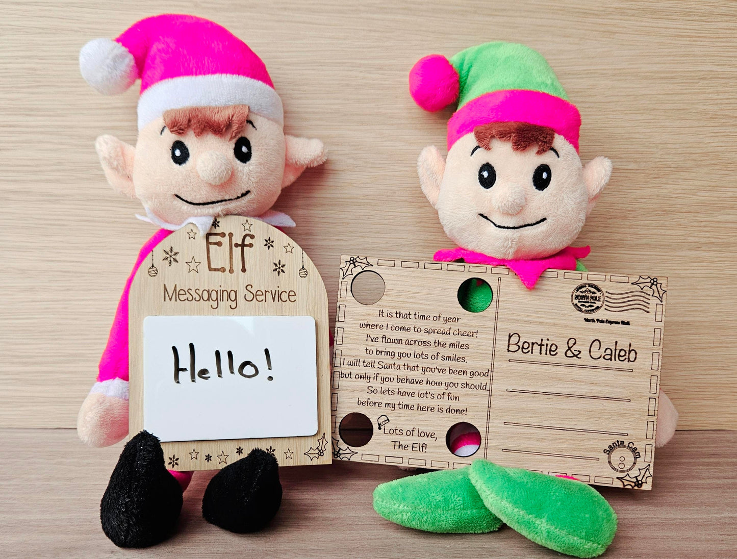 Personalised Elf Arrival Postcard – Custom Wooden Christmas Keepsake for Kids