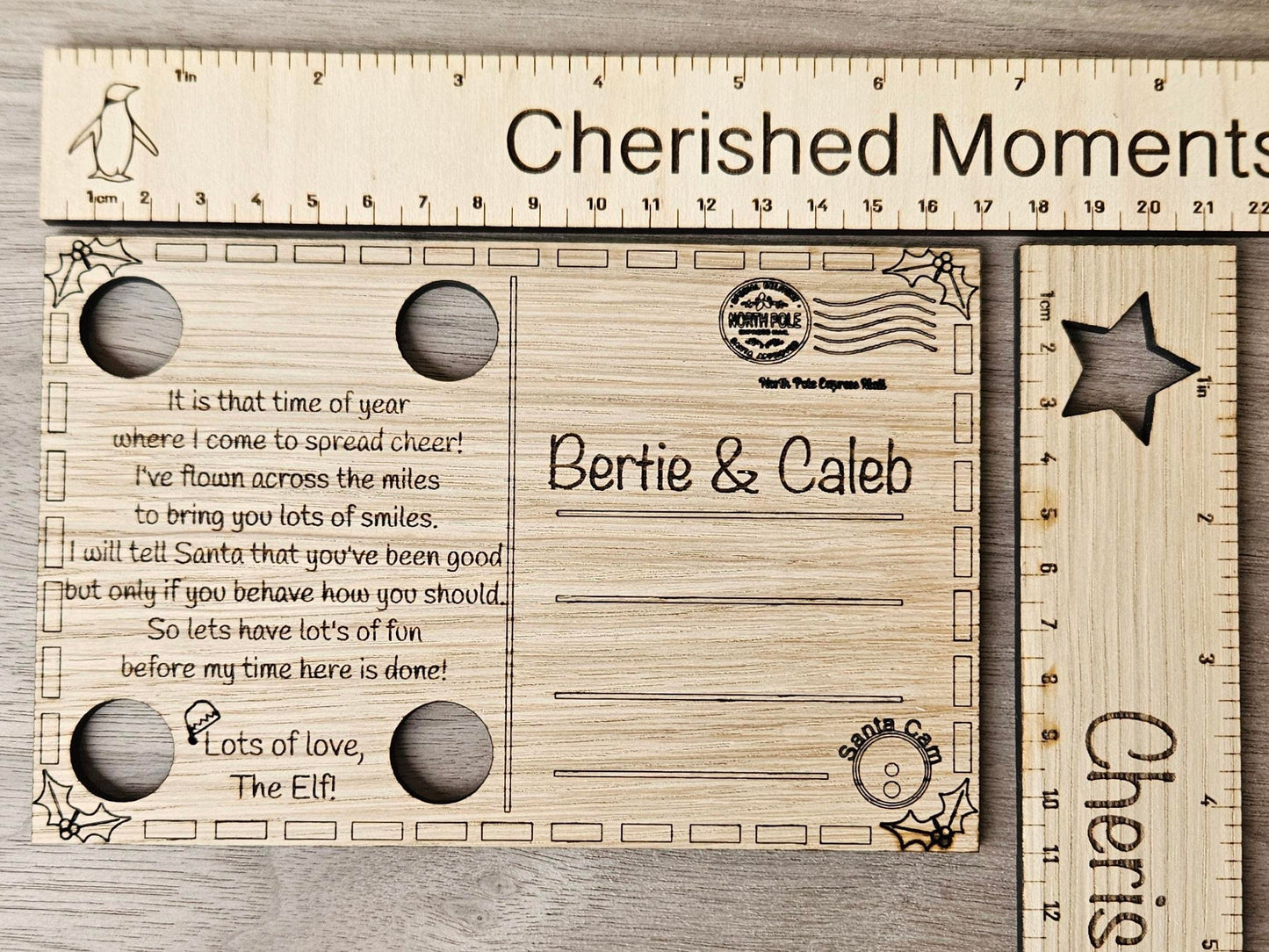 Personalised Elf Arrival Postcard – Custom Wooden Christmas Keepsake for Kids