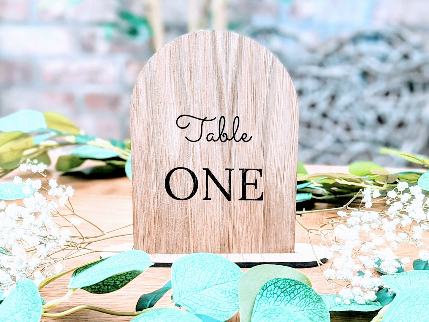 Customisable Wooden Table Signs – Oak Veneer Wedding Table Numbers or Names