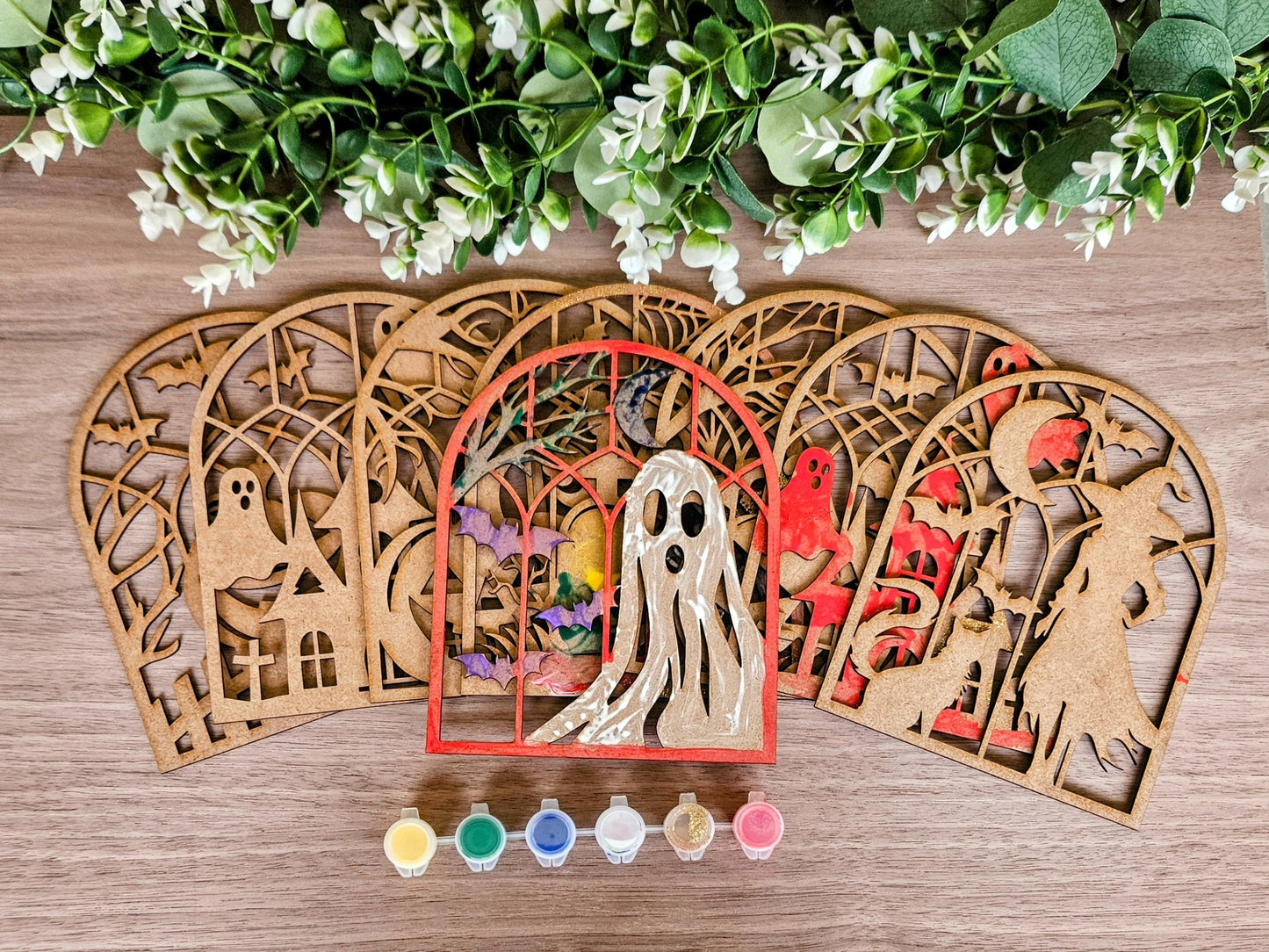 Halloween Paint Kit for Kids – Wooden Window Activity with Paints & Brush