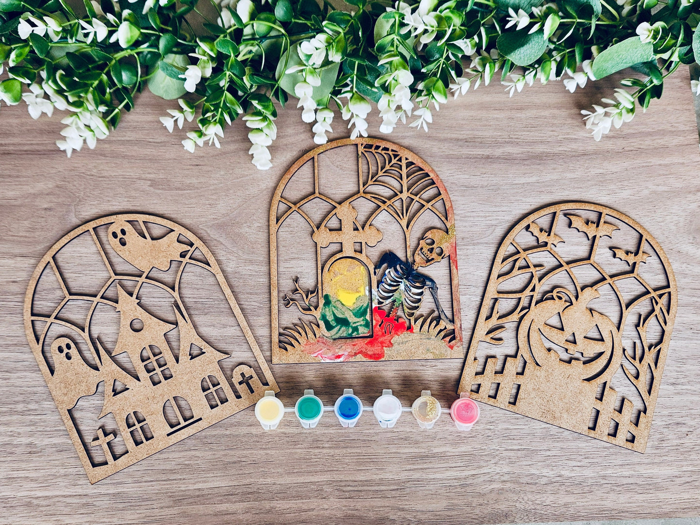 Halloween Paint Kit for Kids – Wooden Window Activity with Paints & Brush