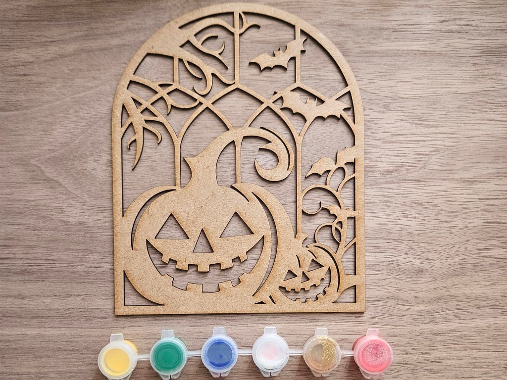 Halloween Paint Kit for Kids – Wooden Window Activity with Paints & Brush