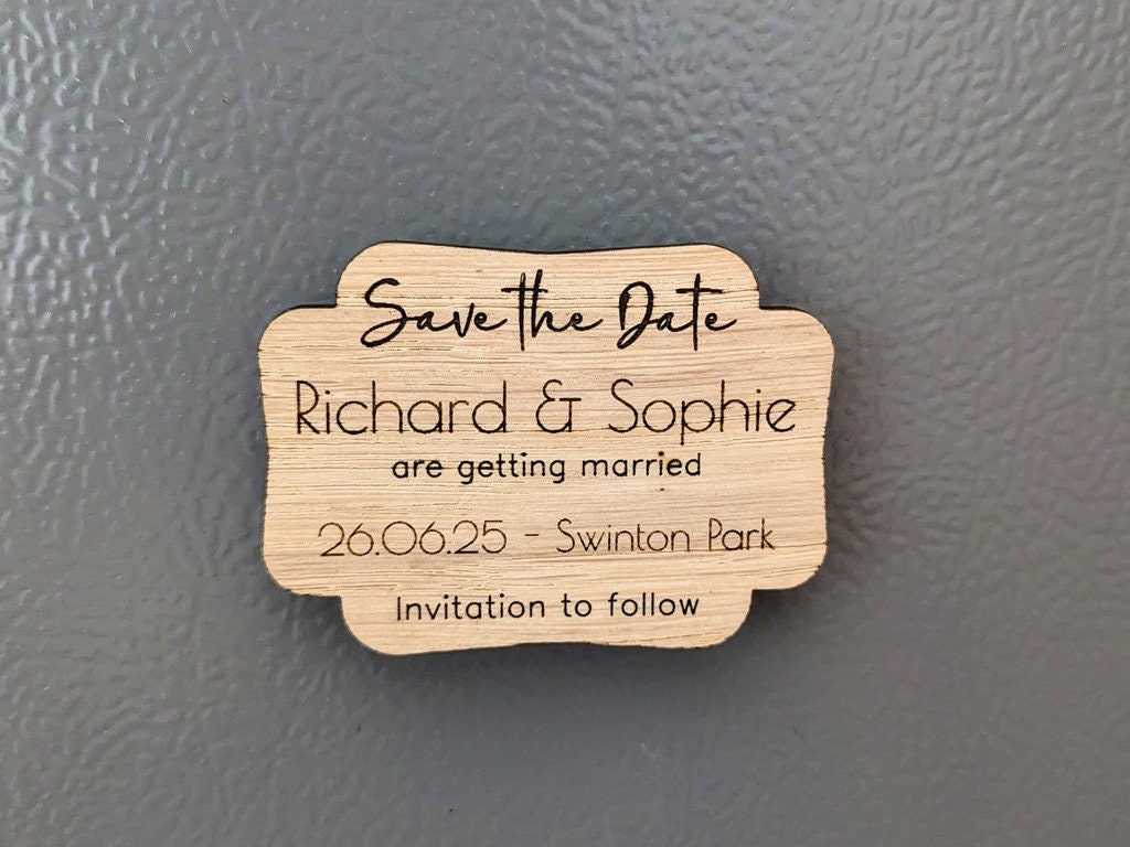 Personalised Wooden Save The Date Magnet – Rustic Wedding Announcement