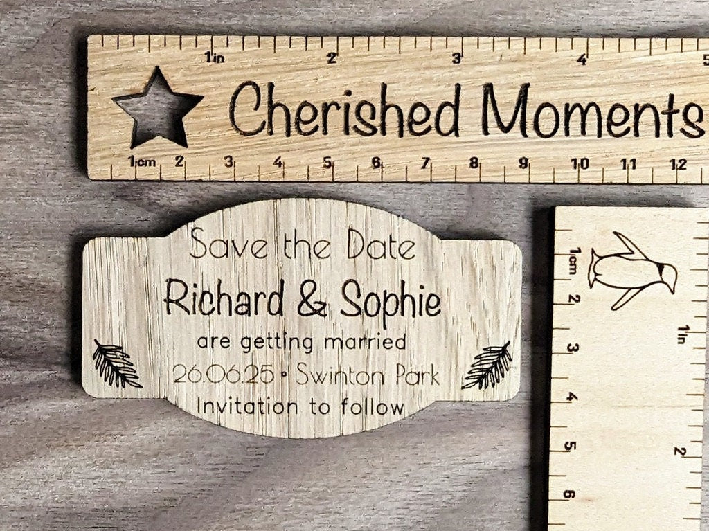 Personalised Wooden Save the Date Magnet – Custom Oak Wedding Announcement