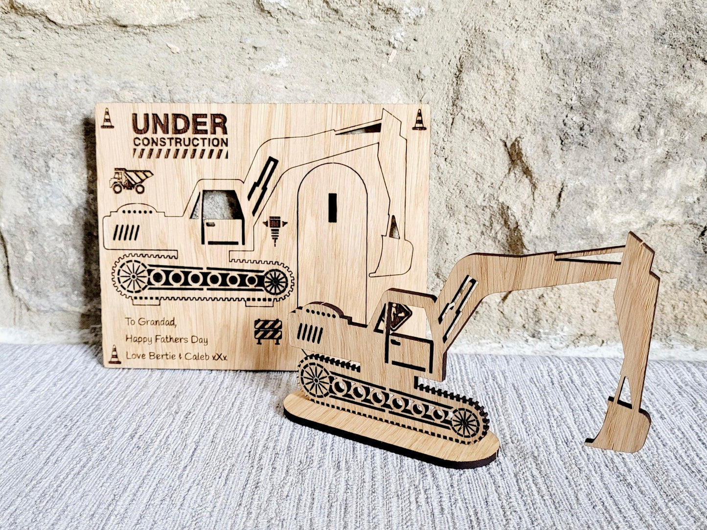 Personalised Excavator Wood Card – Unique Gift for Him, Construction Worker Keepsake, Birthday or Father’s Day Gift