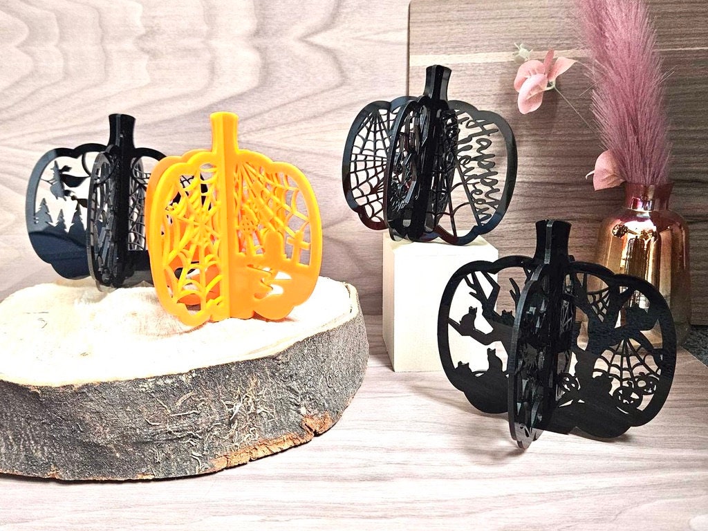 3D Standing Pumpkin Decor – Halloween Autumn Shelf Decoration