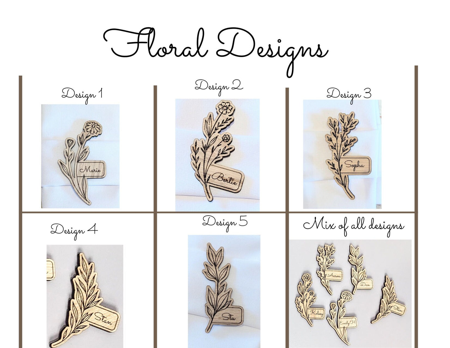 Personalised Wooden Floral Magnet – Custom Engraved Name Place & Wedding Favour
