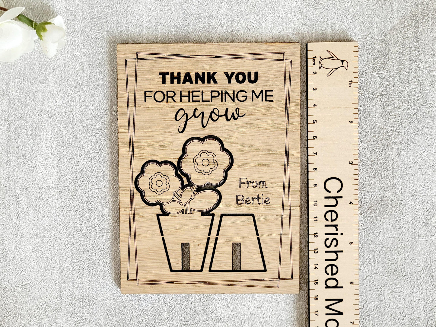 Thank You For Helping Me Grow - Personalised Wooden Thank-You Pop Out Card