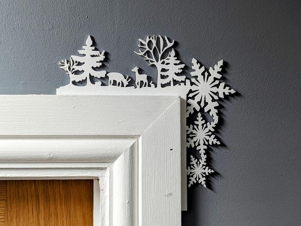 Deer in the Woods Decoration – Door Corner Accent, White Christmas Home Décor, Indoor Ornament, Small Xmas Gift Idea for Her, Hosting Decor
