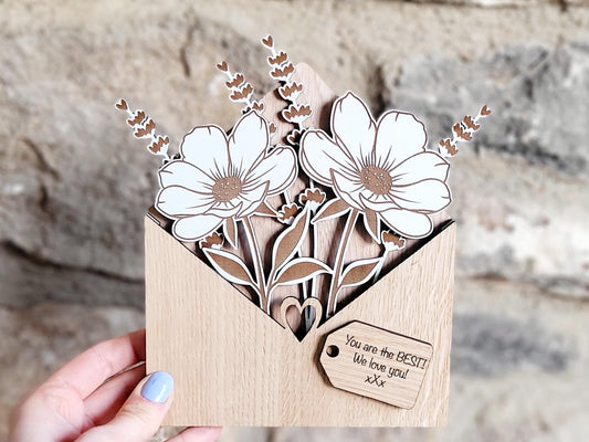 Personalised Wooden Floral Envelope – Mother’s Day Gift for Mum or Nana