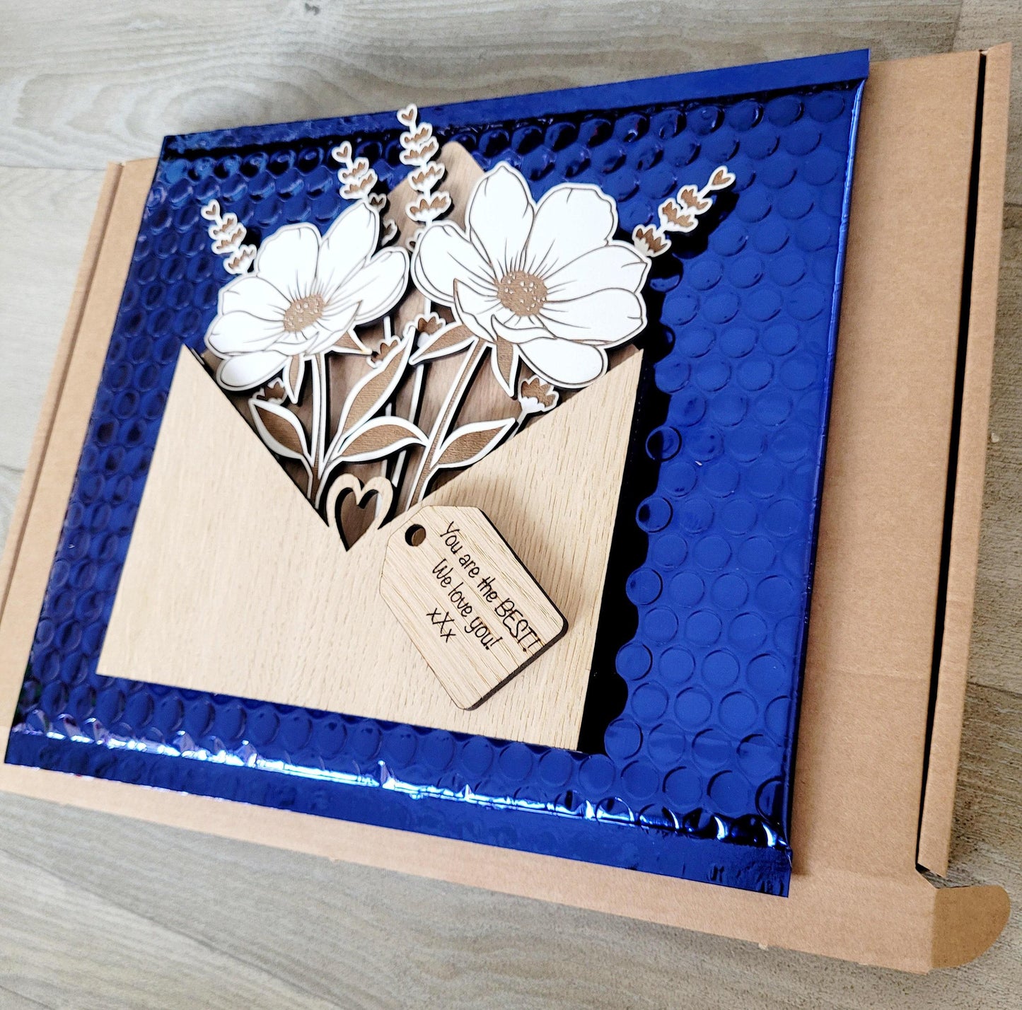 Personalised Wooden Floral Envelope – Mother’s Day Gift for Mum or Nana