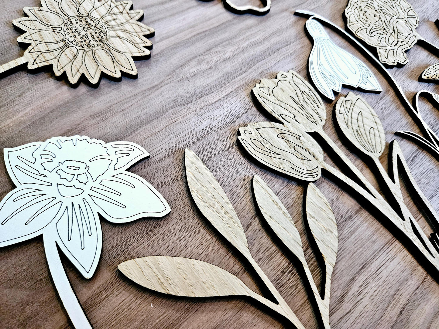 Personalised wooden flower stems, forever floral gift, spring decor