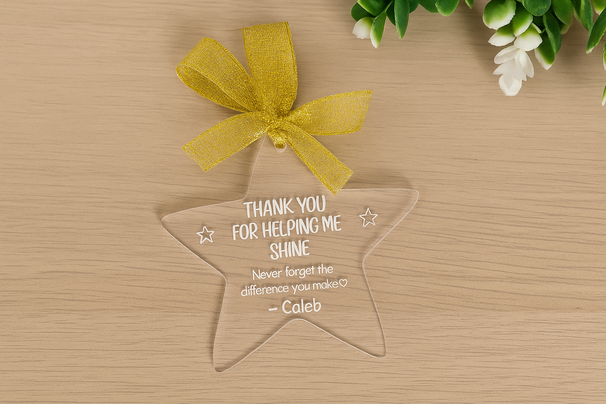 Personalised Acrylic Star Thank You Gift – Hanging Decoration with Custom Message