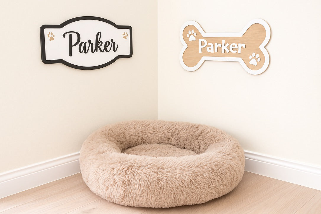 Personalised Wooden Dog Name Sign – Custom Pet Name Plaque, Bone or Street Style, Gift for Dog Lovers