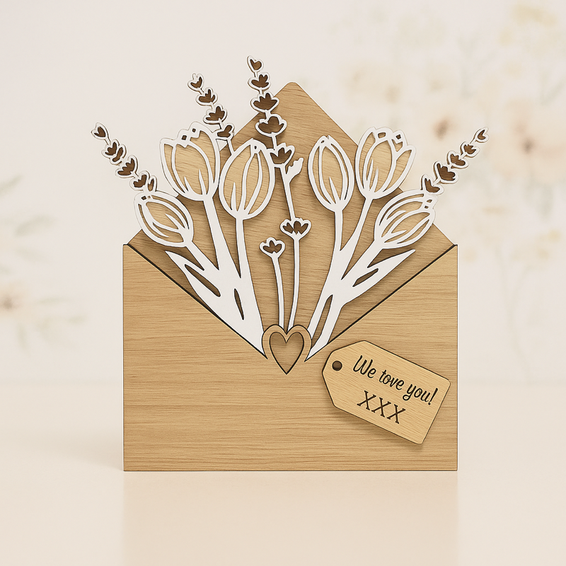 Tulip Flower Wooden Envelope – Unique Keepsake Gift for Her, Mum or Teacher