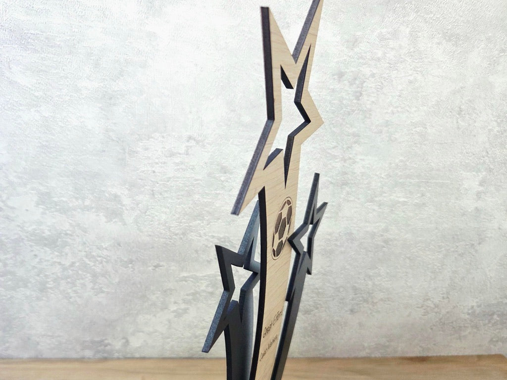 Personalised Sports Trophy – Custom Engraved Wooden Award with Logo or Message | Ideal for Team Gifts, Coaches, School Awards