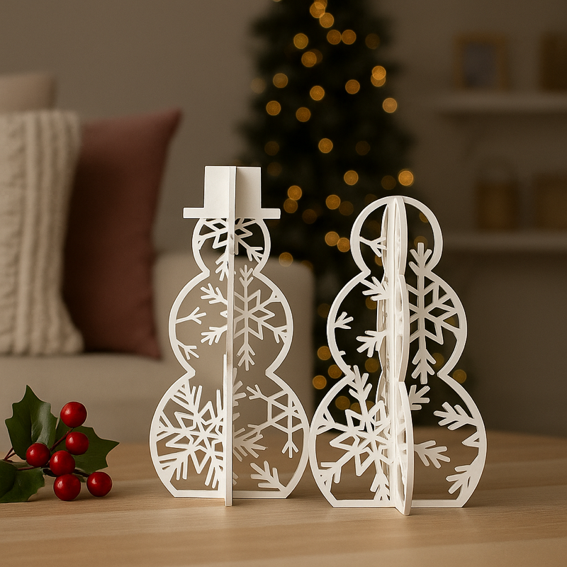 Set of 2 Acrylic Snowman Decorations | Modern 3D Christmas Ornaments | Black or White Winter Décor