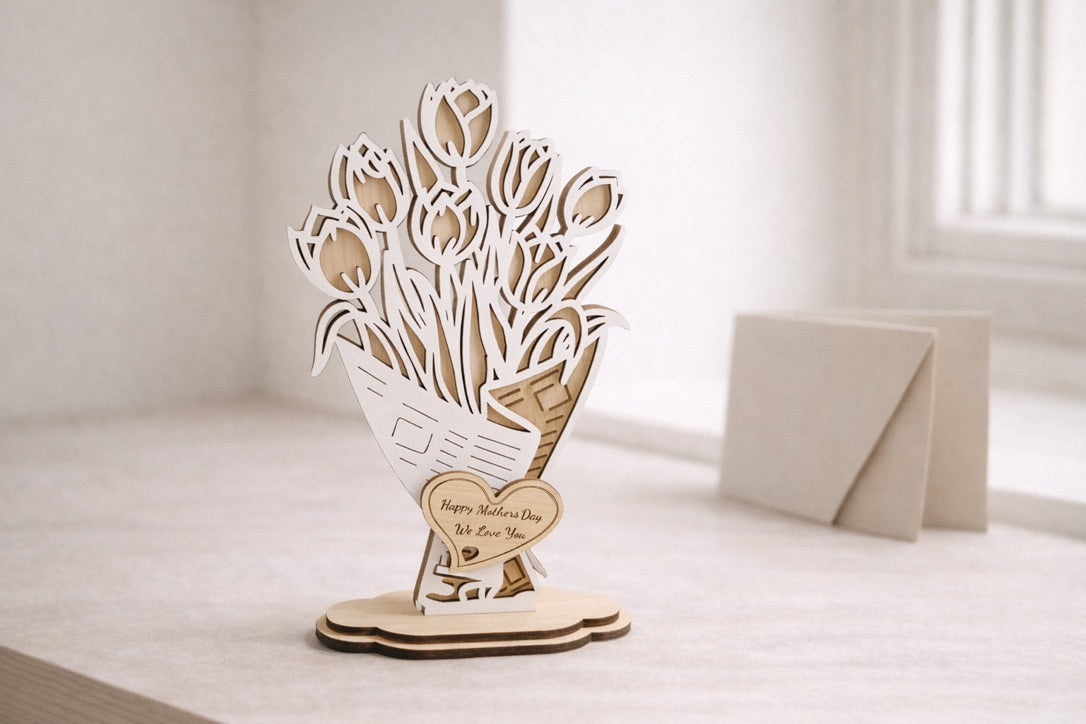 Personalised Wooden Flower Bouquet Gift for Mum – Engraved Mother’s Day Keepsake
