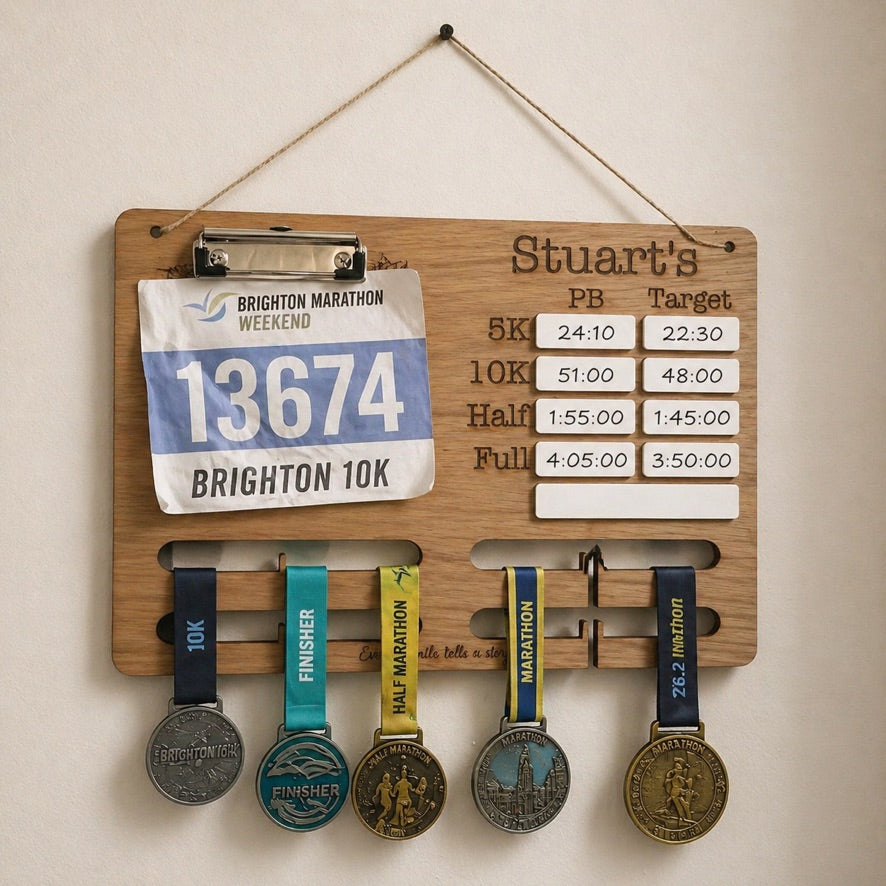     Runner PB board with dry wipe personal best tracker sections