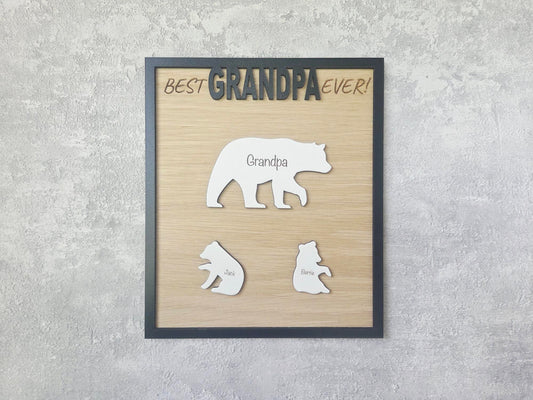 Personalised Bear Family Wall Decor Gift | Custom Name Plaque for Dad, Grandad, Mum or Nanny