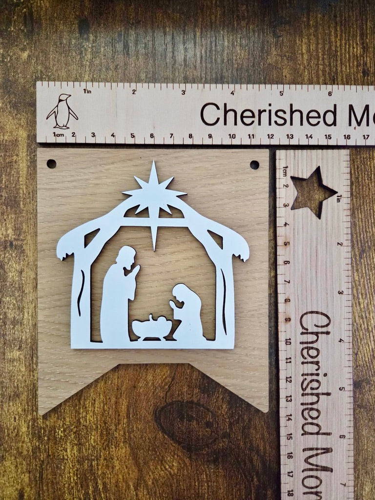 Wooden Nativity Scene Bunting, Christian Christmas Decoration