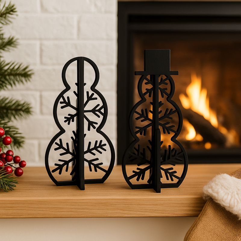 Black acrylic snowman decorations set of 2 – winter wonderland theme