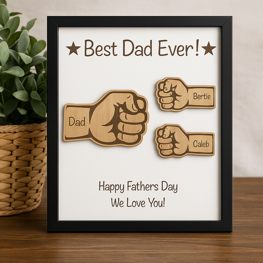 Personalised Fist Bump Wall Sign Gift | Custom Wooden Plaque for Dad, Grandad, Mum or Nanny