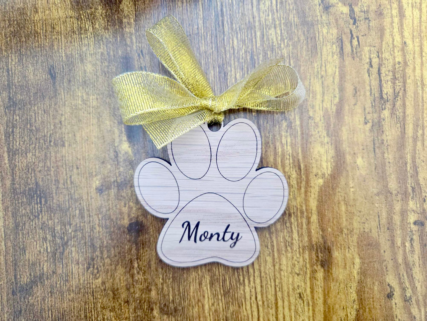 Personalised Paw Print Christmas Decoration – Custom Pet Name Bauble for Dog or Cat, First Christmas Ornament Gift