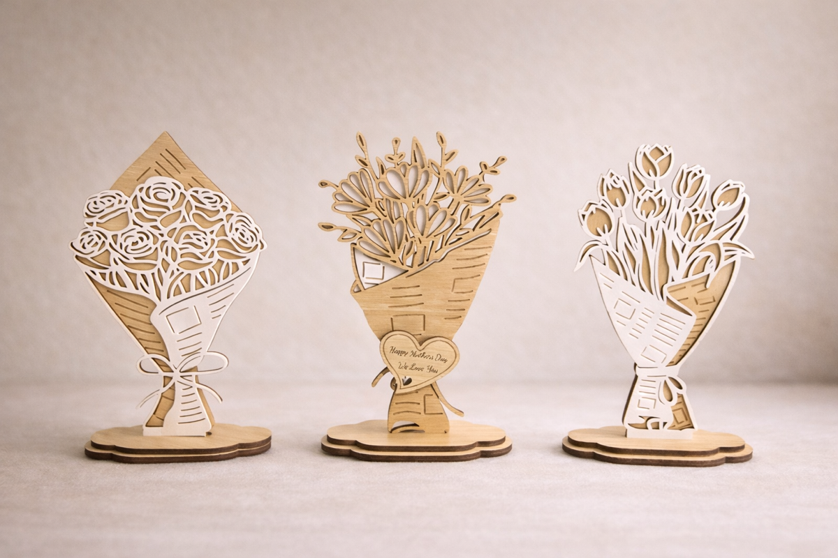 Personalised Wooden Flower Bouquet Gift for Mum – Engraved Mother’s Day Keepsake