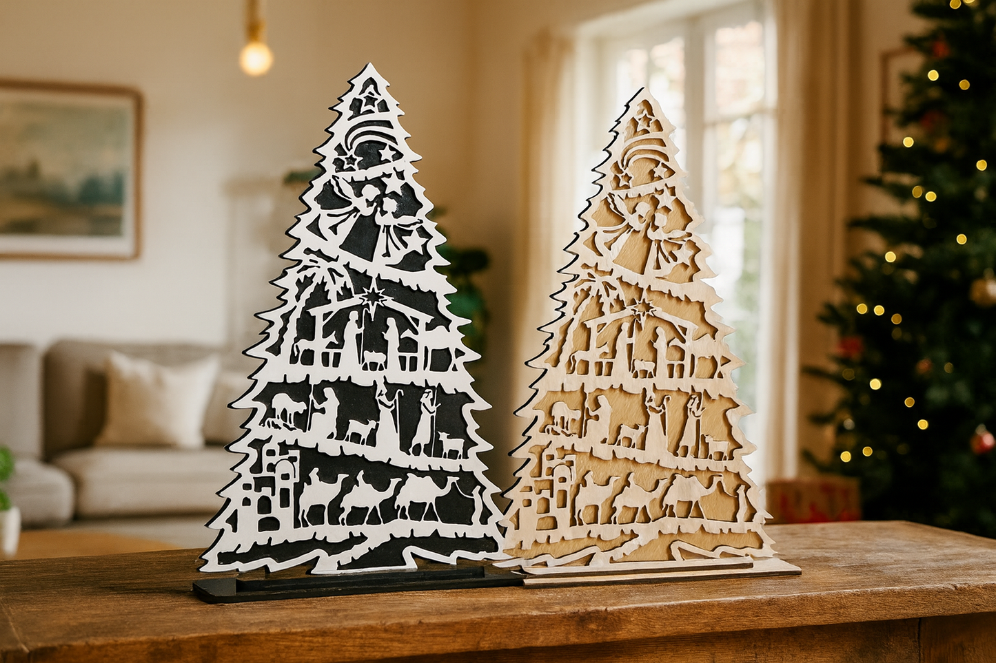 Wooden Nativity Scene Christmas Tree Decoration