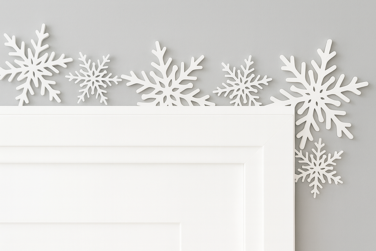 Snowflake Wooden Christmas Door Corner Decoration – Rustic MDF Shelf Ornament