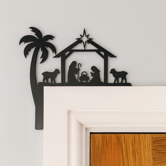 Acrylic Nativity Scene Door Corner Decoration in black – holy family design on door frame