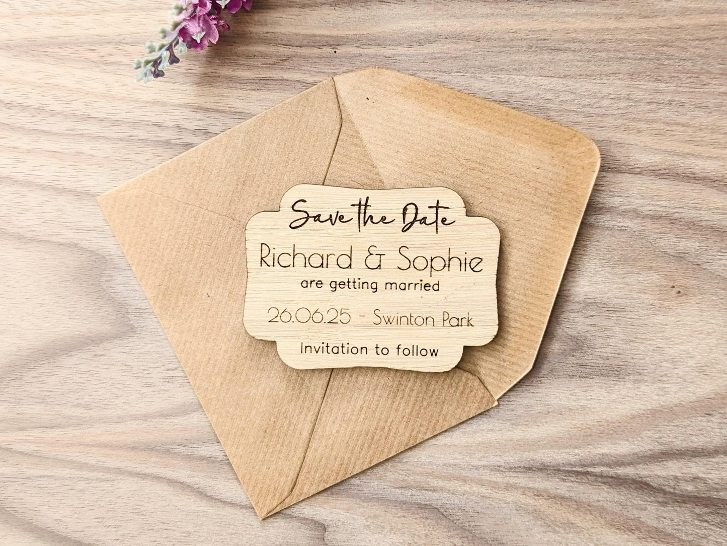 Personalised Wooden Save The Date Magnet – Rustic Wedding Announcement