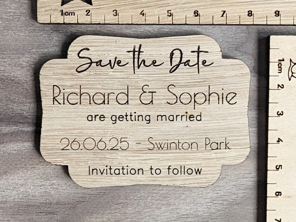 Personalised Wooden Save The Date Magnet – Rustic Wedding Announcement