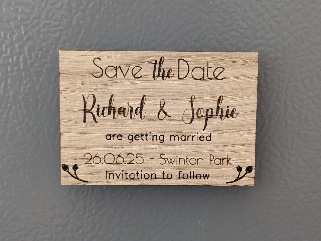 Personalised Wooden Save The Date Magnet – Rustic Wedding Keepsake