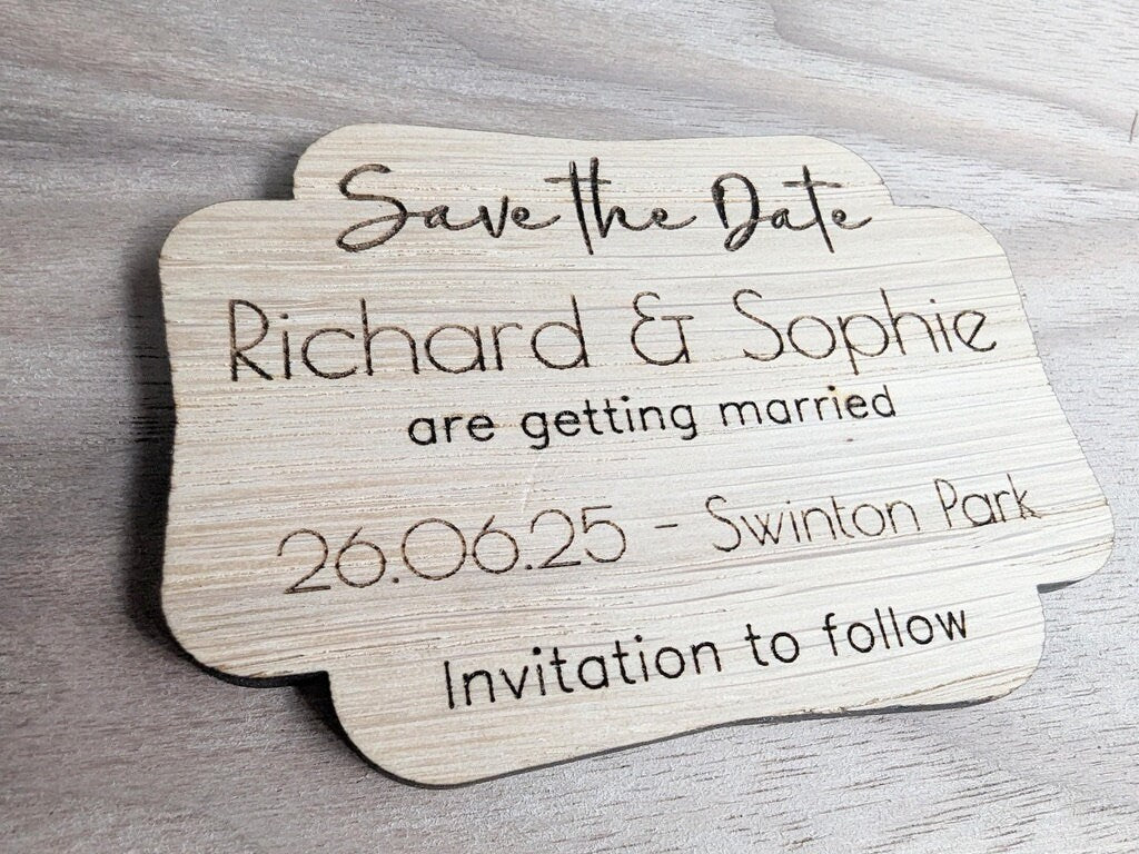 Personalised Wooden Save The Date Magnet – Rustic Wedding Announcement